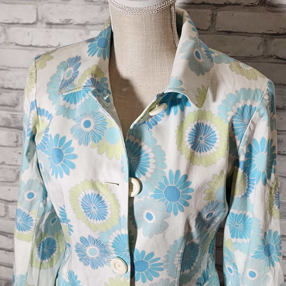1 Madison Blue Green Floral Trench Coat - Picture 9 of 13